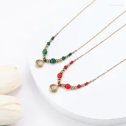 Pendant Necklaces Quality Metal Waterproof Stainless Steel Jewelry Women Gift Chinese Character Fu Shou Xi Le Agate Stone Beads