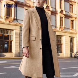 Men's Wool Blends YESMOLA Autumn Winter Mens Coat Solid Long Sleeve Woollen Jackets Fleece Men Overcoat Streetwear Fashion Trench Outerwear 231017