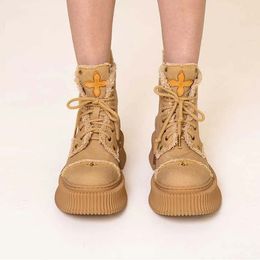 SMFK Black Biscuit Desert Boots Heavy Water Wash Natural Vegetable Tanned Cowhide Canvas Martin Boots