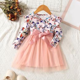 Girl Dresses Butterfly Long Sleeve Tulle Kids Princess For Girls Spring Autumn Wedding Birthday Party Vestido Children Casual Clothes