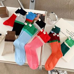 Women Socks Contrast Coloured Women's High Top Pile Up Korean Version Of Spring/summer Cotton