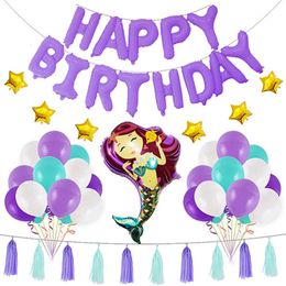 Other Event Party Supplies 1Set Pretty Mermaid Theme Party Foil Balloon Happy Birthday Party Decorations Kids Baby Shower Party Supplies Birthday Balloons 231017