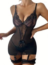 Women's Sleepwear Sexy Fashion Transparent Printed Nightgowns Lace Suspender Tight Sleeping Skirt European And American Erotic Underwear