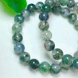 Link Bracelets Natural Moss Agate Bracelet String Charms Handmade Crystal Jewelry Stretch Fashion Bangle Children Birthday Gift 1PCS 8MM