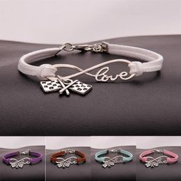 Fashion Jewelry Ancient Silver Flag checkered flag Bracelet Charm Bracelet Jewelry Mixed Velvet Rope Infinity Love 8 Bangle - 911911