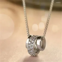 Pendant Necklaces Women's Temperament Elegant Large/Small Three Circles Inlaid Zircon Clavicle Chain Necklace Fashion Jewelry NL0280