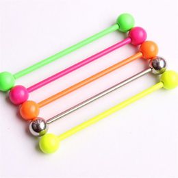 5 candy Colours 38mm Long Bar industrial barbell piercing spiral earring ear Piercing Bar steel Ear Plug Stretcher3127