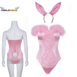 Elle Woods Bunny Costume Bodysuit Anime Role Costume One Piece Jumpsuit Ears Set Onesie Corset Dress Sexy Pink Ladies Costum 3xlAnime Costumes