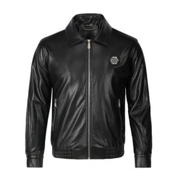 Plein Bear Winter Autumn Men Coat Jacket Slim Faux Leather Motorcykel PU FAUR JACKETS Långärmad ytterkläder Rockar 841613