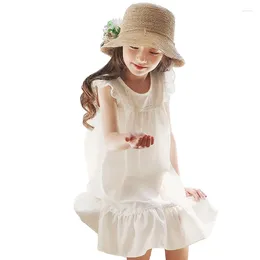 Girl Dresses Girls Summer Cotton Sleeveless White Dress Elegant Birthday Party Kids Clothes Teenage Loose Chiffon Ruffle M0328