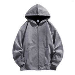 Men's Hoodies Grey Hoodie Mens Autumn Winter Casual Loose Pocket Zipper Plus Velvet Sweatshirt Solid Coats Athletic Oversize Streetwear