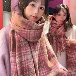 Scarves 2023Autumn/Winter Checkered Scarf For Women's Advanced Feel Imitation Cashmere Tassel Neck Thickened Warm Wrapped With Shawl