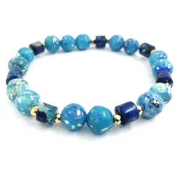 Strand 1pc Trendy Sky Blue Dolomite 8mm Beads With Imperial Jasper Elastic Bracelet For Woman Man Daily Wearing Christmas Gift