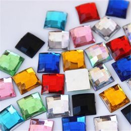 Micui 100pcs 12mm Crystal Mix color Acrylic Rhinestones Flatback Square Gems Strass Stone For Clothes Dress Craft ZZ609313G