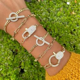 New style Toggle Clasp 5mm cuban chain Bracelets For Women Girls Cz Paved Punk Charm Geometric Circle Bar Chain Necklace jewelry W255x