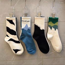 Men's Socks 4Pairs/Lot Fashion AB For Men Hip Hop Skateboard Striped Mid Tube Solid Color Breathable Cotton Couples