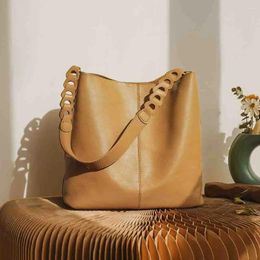 Evening Bags Soft Women Handbag Luxury Top Plant Tanned Cow Leather Retro Solid Ladies Bucket High Quality Tote 2023