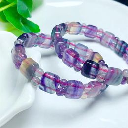 Link Bracelets Natural Fluorite Bangle Wholesale Design Stretch Polychrome Handmade Beads Healing Women Jewellery Gift 1pcs 11MM