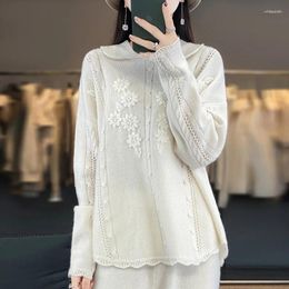 Women's Sweaters Autumn And Winter Cashmere Loose Size Doll Neck Embroidered Pullover Sweater 2023