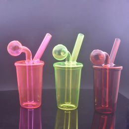Small Glass Oil Burner Bong Hookah Coffee Cup Clear Pyrex Thick Bubbler Smoking Water Pipe Recycler Ash Catcher Bong with Ball Oil Burner