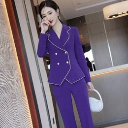 Women's Two Piece Pants Insozkdg Elegant Purple Women Formal Professional Business Suits Jackets Coat Career Interview Pantsuits Trousers