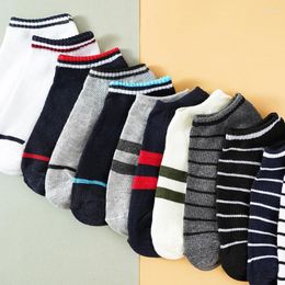 Men's Socks 10 Pieces 5 Pairs/lot Men Mesh Breathable Short Casual Cotton Summer Thin Section Cottonfashion Stripes Street Ankle Sock