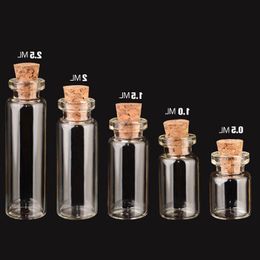 05ML- 5ML Tiny Cork Stopper Vial Glass Tube With Wooden Mini Sample Wishes Bottles Reagent Test Hqkaf