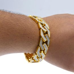 16MM Thick Bling Bling CZ Cuban Gold Bracelet Mens Hip hop Massive Gold Cuban Links Simulated Diamonds Shine Bracelets238y