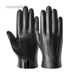 Fingerless Gloves 2023 New Sheepskin Gloves for Men Genuine Leather Touch Screen Male's Mittens Winter Warm Full Finger Handschuhe Driving RidingL231017