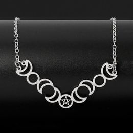 Stainless Steel Pentagram Chain Necklace Pentagram Sun Moon Pendant Necklaces Witchcraft Statement Jewellery gargantilla for Women291f