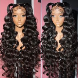 Brazilian Loose Deep Wave Front Human Hair for Women 30inches 36inches 13X4 Frontal Wigs Glueless Black /blonde /grey /blue Synthetic Lace Closure Wig