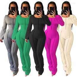 Women's Two Piece Pants Autumn Suit 2pcs Sets Rib Long Sleeve Crop Tops And Fitness Pant In Matching Womens Clothing Rave Outfit