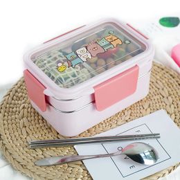 Bento Boxes Cartoon Lunch Box Stainless Steel Double Layer Food Container Portable for Kids Picnic School Bento Box 231013