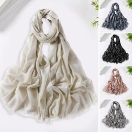 Scarves Women Scarf Retro Shiny Tassel Headscarf Wide Long Decorative Windproof Glossy Washable Lady Shawl Clothes Accessory