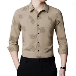 Men's Casual Shirts Shirt Autumn Product Elastic Traceless Vertical Sense Business Non Ironing Long Sleeve Printed