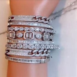 Handmade Sparkling Cuba Bracelets Luxury Jewellery 18K White Gold Fill CZ Crystal Zircon Hip Hop Party Promise High Quality Women Me238O