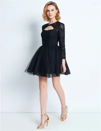 Party Dresses Elegant A-Line Net Cocktail For Women Scoop Neck Long Sleeves Short/Mini Homecoming Tulle With Lace Appliques