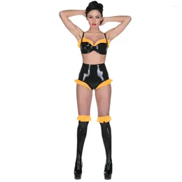 Women's Tracksuits Sexy Women Patchwork PVC Bikini Suits Bra Strap Tops Short And High Stockings Underwear Exotic Lingerie Sets Party Summer