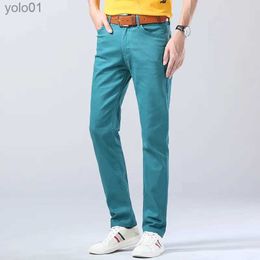 Men's Jeans Classic Style Men's Jeans Fashion Business Casual Pants Straight Slim Denim Stretch Trousers Blue Red Yellow Brand PantsL231017