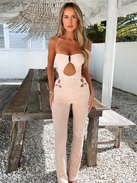 Women's Jumpsuits Rompers TESCOLA Hollow Out Black Jumpsuit For Women 2023 Autumn Sexy Halter Backless Sleeveless Fe Overalls Club Party JumpsuitsL231017