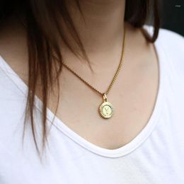 Pendant Necklaces Initial Letter Round Necklace Gold Colour Stainless Steel Box Link Chain Jewellery Gift Fashion 18inch LGP418