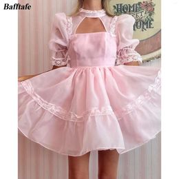 Party Dresses Fuchsia Pink Organza Mini Prom Short Sleeves High Neack Lace Homcoming Dress 2023 Formal Gowns Women Wear Outfits