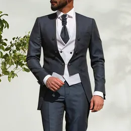 Men's Suits JELTOIN Custom Made Charcoal Tailcoat Wedding Evening Dress Formal Tuxedo For Groom Groomsmen Costume Homme 3 Piece Set