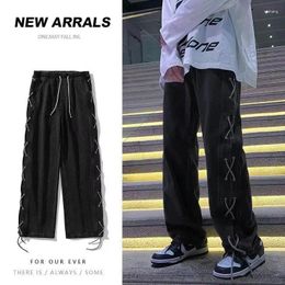 Men's Jeans S-5XL Spring Autumn High Street Loose Straight Leg Casual Wide Pants Korean Version Draw Rope Handsome