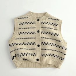 Waistcoat Korean Autumn Baby Boy Knitted Vest Infant Girls Love Jacquard Sleeveless Cardigan Tops Cotton Toddler Kid Sweater Waistcoat 231016