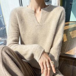Women's Sweaters 23 Autumn And Winter 100 Pure Cashmere Sweater Women V Collar Loose Thick Versatile Jumper Wool Knitted Bottoming Shirt