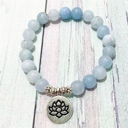 SN0861 High Quality Blue Chalcedony Bracelet Handamde Women's Lotus Ohm Charm Yoga Bracelet Meditation Balance Buddhist Jewelry2717
