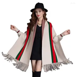 Scarves Autumn And Winter Fringed Striped Sleeved Cape Double-sided Thick Coat Female Bat Sleeve Knitted Cardigan