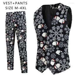 Men's Tracksuits Christmas 2-piece Vest Pant Sets For Men Funny Santa Claus Print Sleeveless Waistcoat And Trousers Party Banquet Ropa