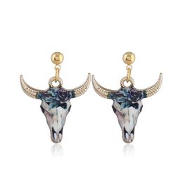summer jewelry dangle earrings bull with horns head enamel animal earrings women's for party gift drop whole and293v